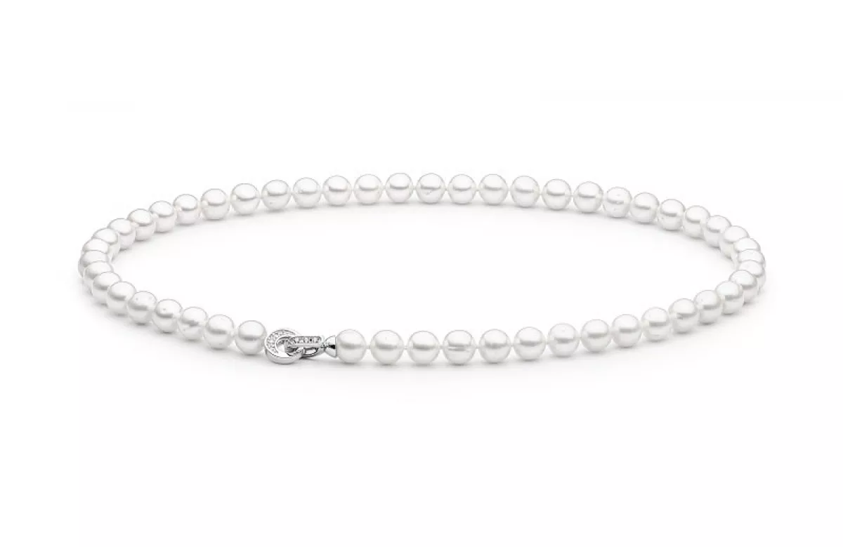 Gaura Pearls Perlenkette - weiß, rund, 55 cm, Zirkonia, 925 Silber Gaura Pearls Perlenkette - weiß, rund, 55 cm, Zirkonia, 925 Silber